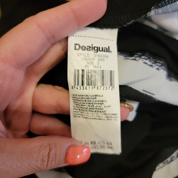 Desigual Striped Black White Floral Dolman Top S - Picture 5 of 6